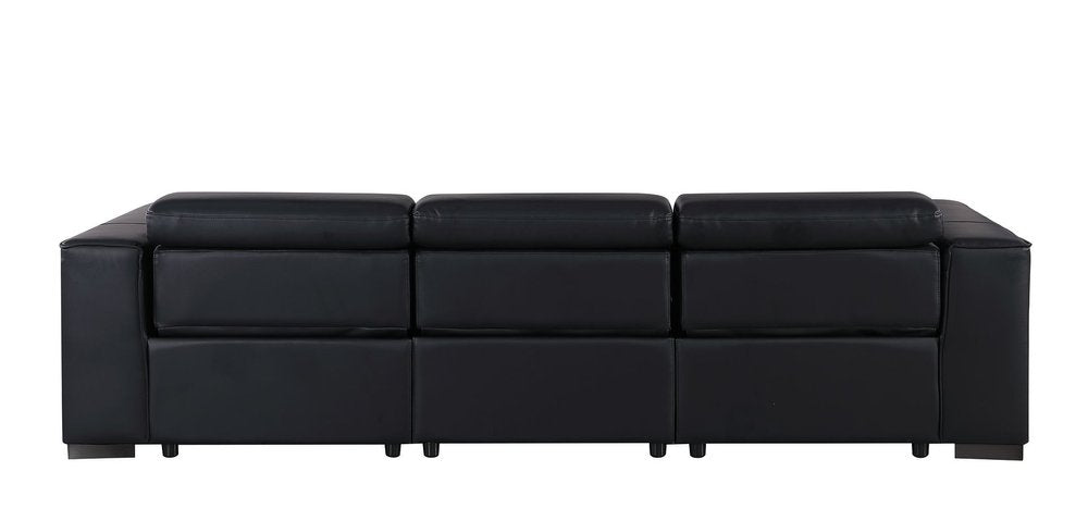110" Black Top Grain Leather Reclining USB Sofa