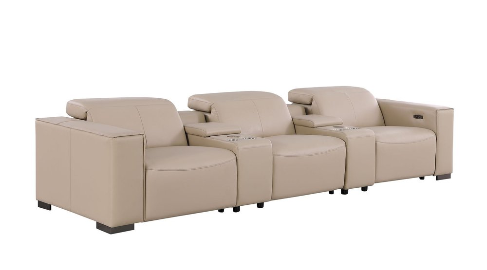 136" Black Top Grain Leather Reclining USB and Wireless Charger Sofa And Storage