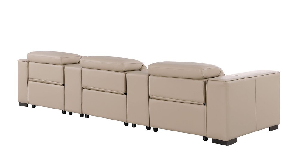 136" Light Gray Top Grain Leather Reclining USB and Wireless Charger Sofa And Storage