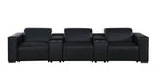 136" Black Top Grain Leather Reclining USB and Wireless Charger Sofa And Storage