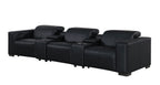 136" Black Top Grain Leather Reclining USB and Wireless Charger Sofa And Storage