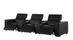 136" Black Top Grain Leather Reclining USB and Wireless Charger Sofa And Storage