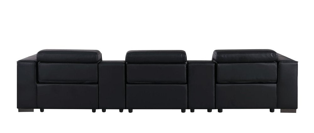 136" Black Top Grain Leather Reclining USB and Wireless Charger Sofa And Storage