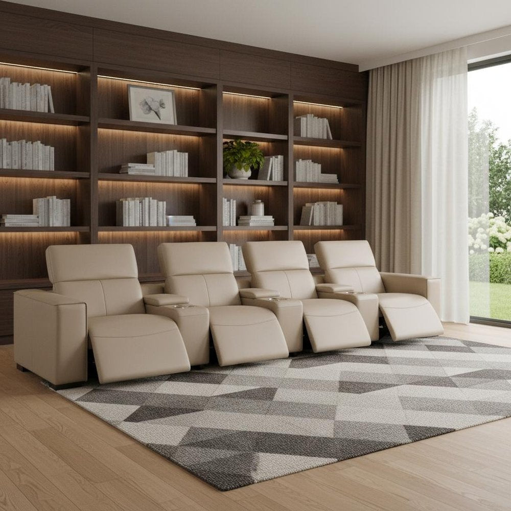 179" Black Top Grain Leather Reclining USB Sofa And Storage