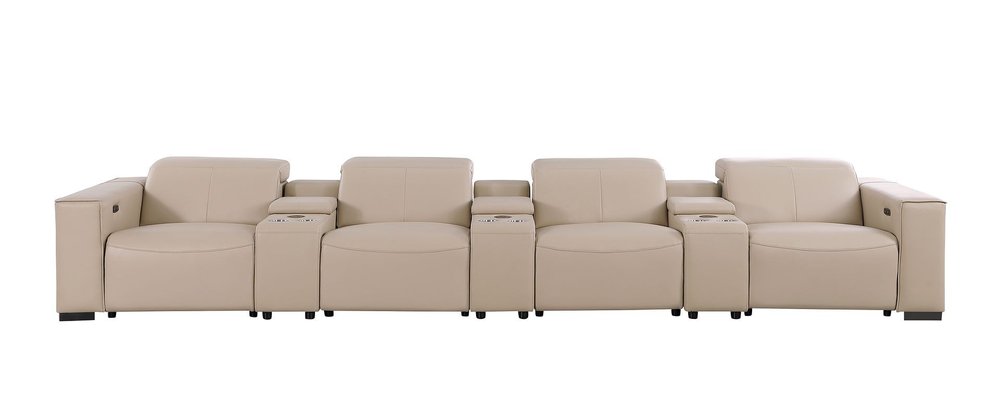 179" Black Top Grain Leather Reclining USB Sofa And Storage