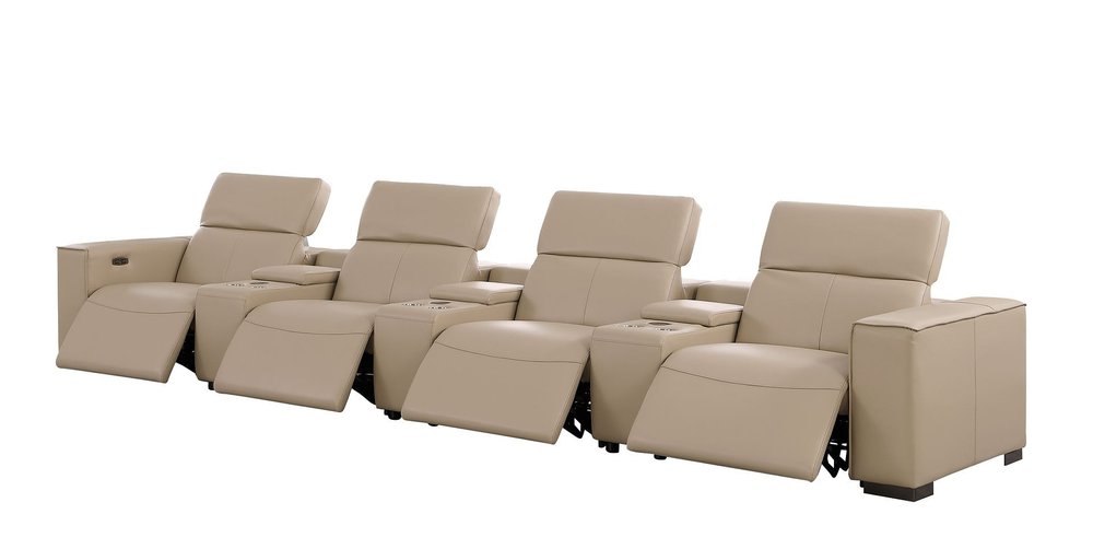 179" Black Top Grain Leather Reclining USB Sofa And Storage