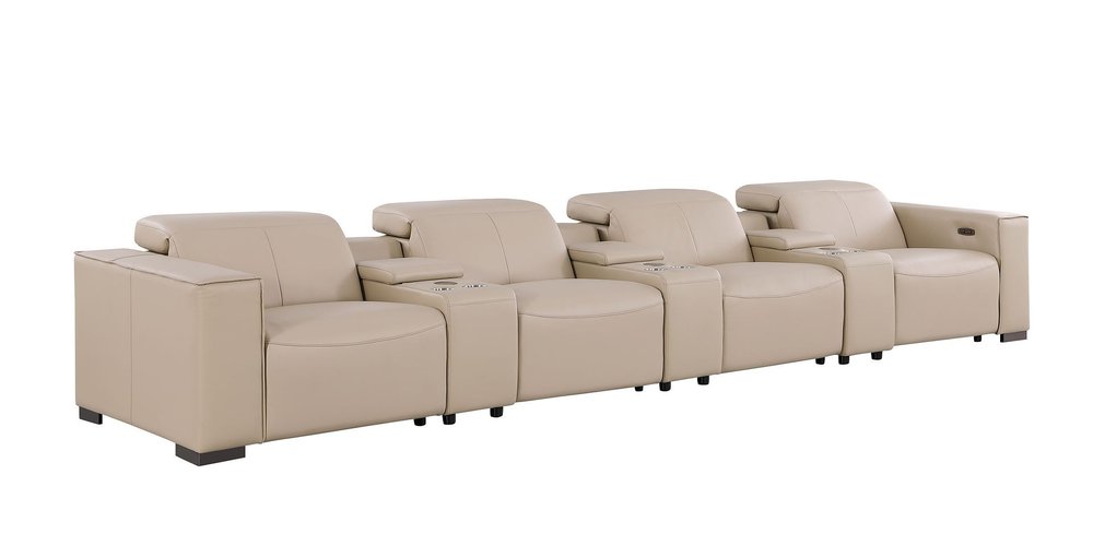 179" Black Top Grain Leather Reclining USB Sofa And Storage