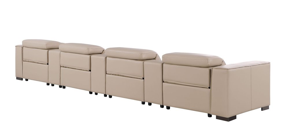 179" Black Top Grain Leather Reclining USB Sofa And Storage