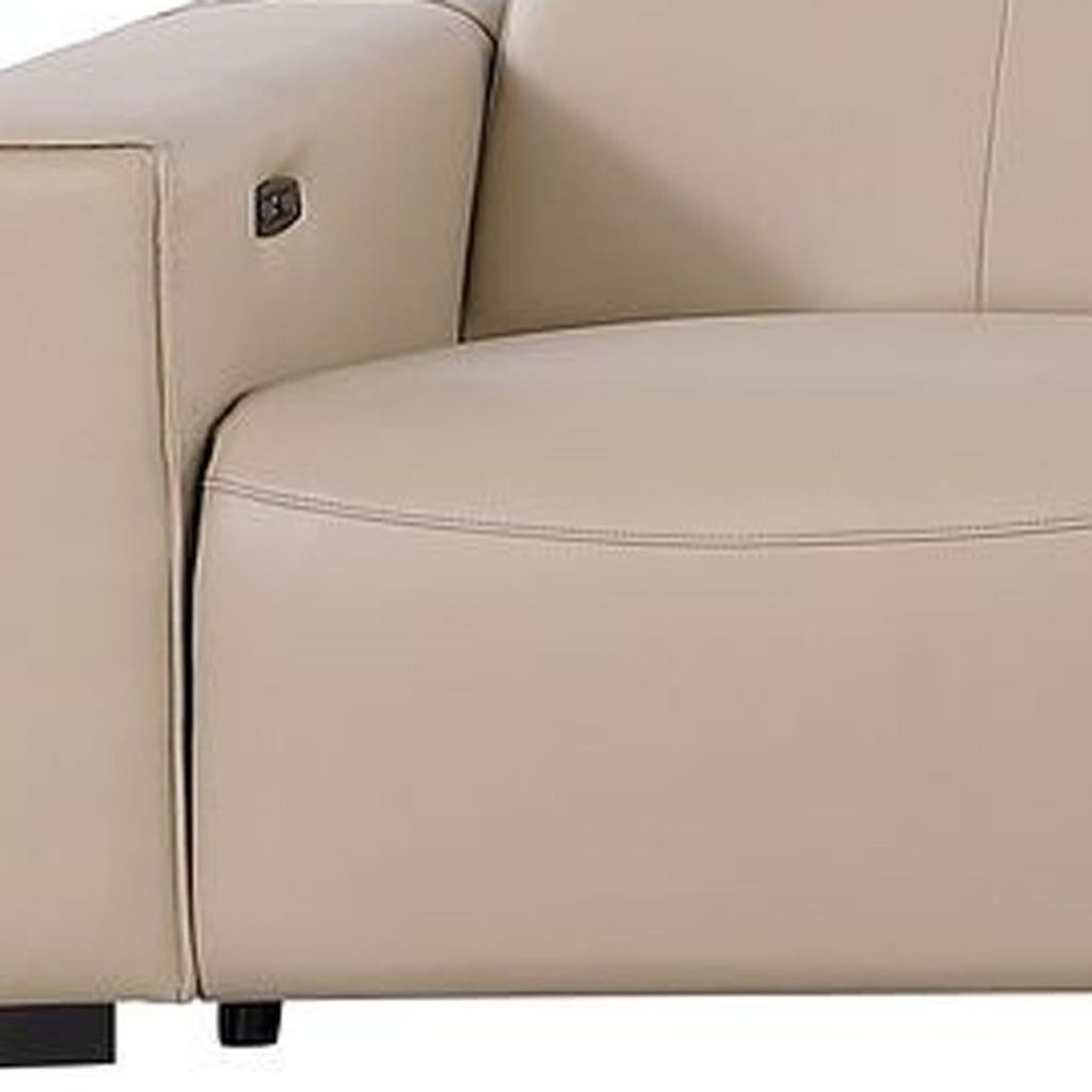 179" Black Top Grain Leather Reclining USB Sofa And Storage
