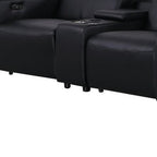 179" Black Top Grain Leather Reclining USB Sofa And Storage