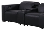 179" Black Top Grain Leather Reclining USB Sofa And Storage