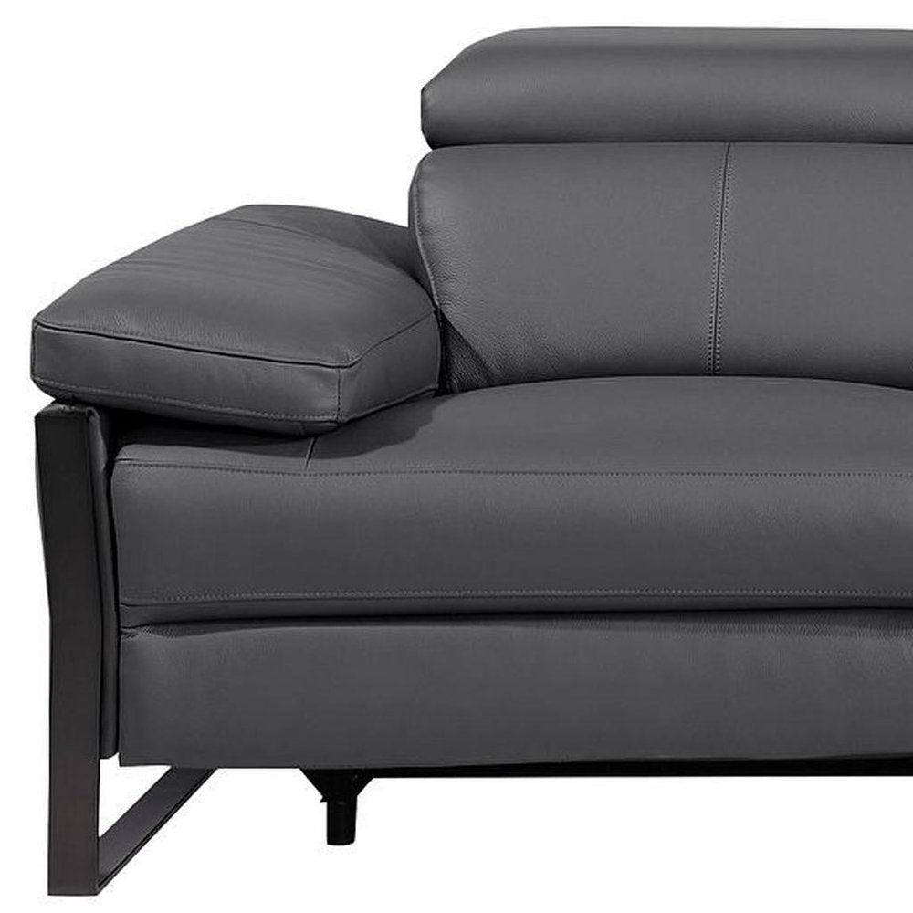104" Dark Gray Italian Leather Reclining USB Sofa