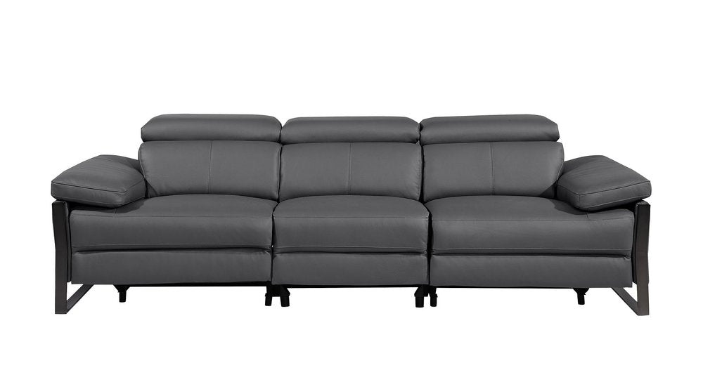 104" Dark Gray Italian Leather Reclining USB Sofa