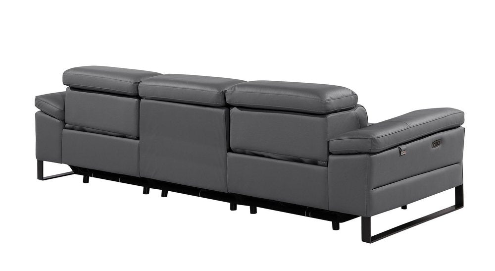104" Dark Gray Italian Leather Reclining USB Sofa