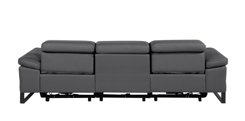 104" Dark Gray Italian Leather Reclining USB Sofa