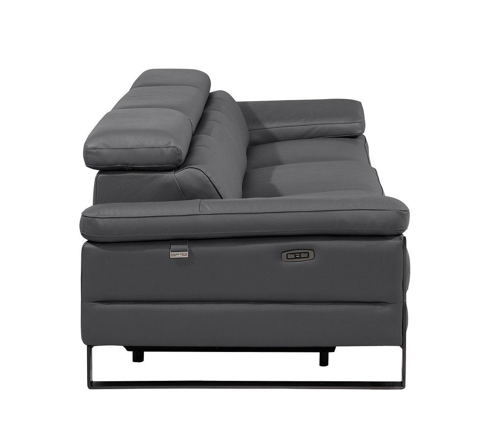 104" Dark Gray Italian Leather Reclining USB Sofa
