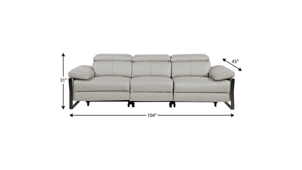 104" Dark Gray Italian Leather Reclining USB Sofa