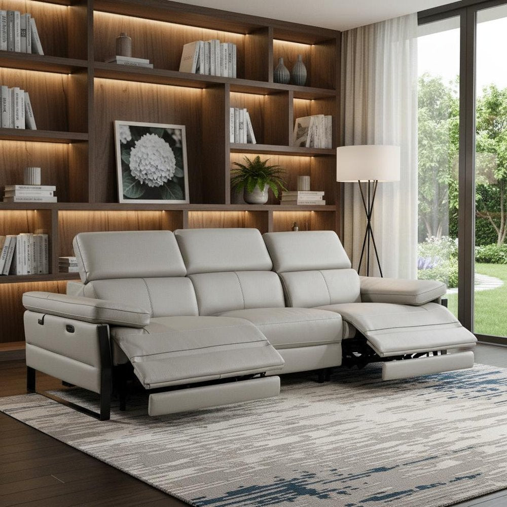 104" Dark Gray Italian Leather Reclining USB Sofa