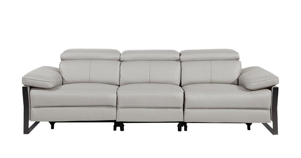 104" Dark Gray Italian Leather Reclining USB Sofa
