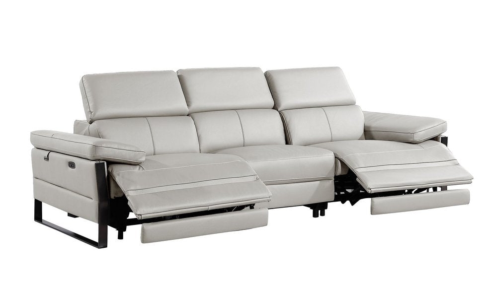 104" Dark Gray Italian Leather Reclining USB Sofa
