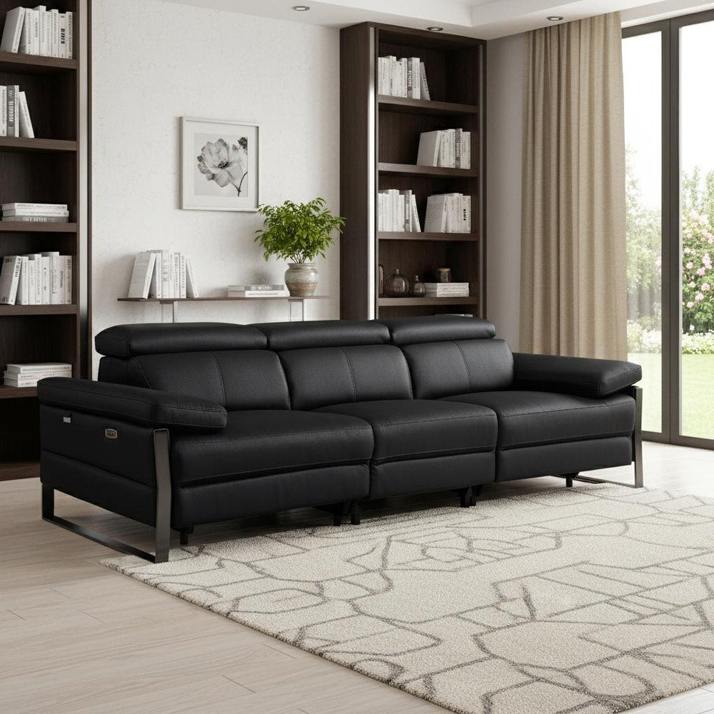 104" Dark Gray Italian Leather Reclining USB Sofa