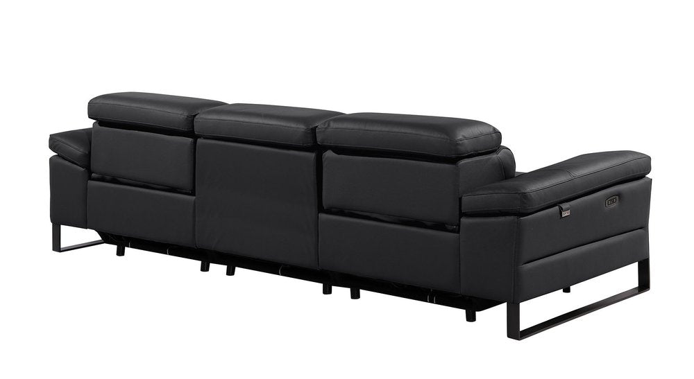 104" Dark Gray Italian Leather Reclining USB Sofa