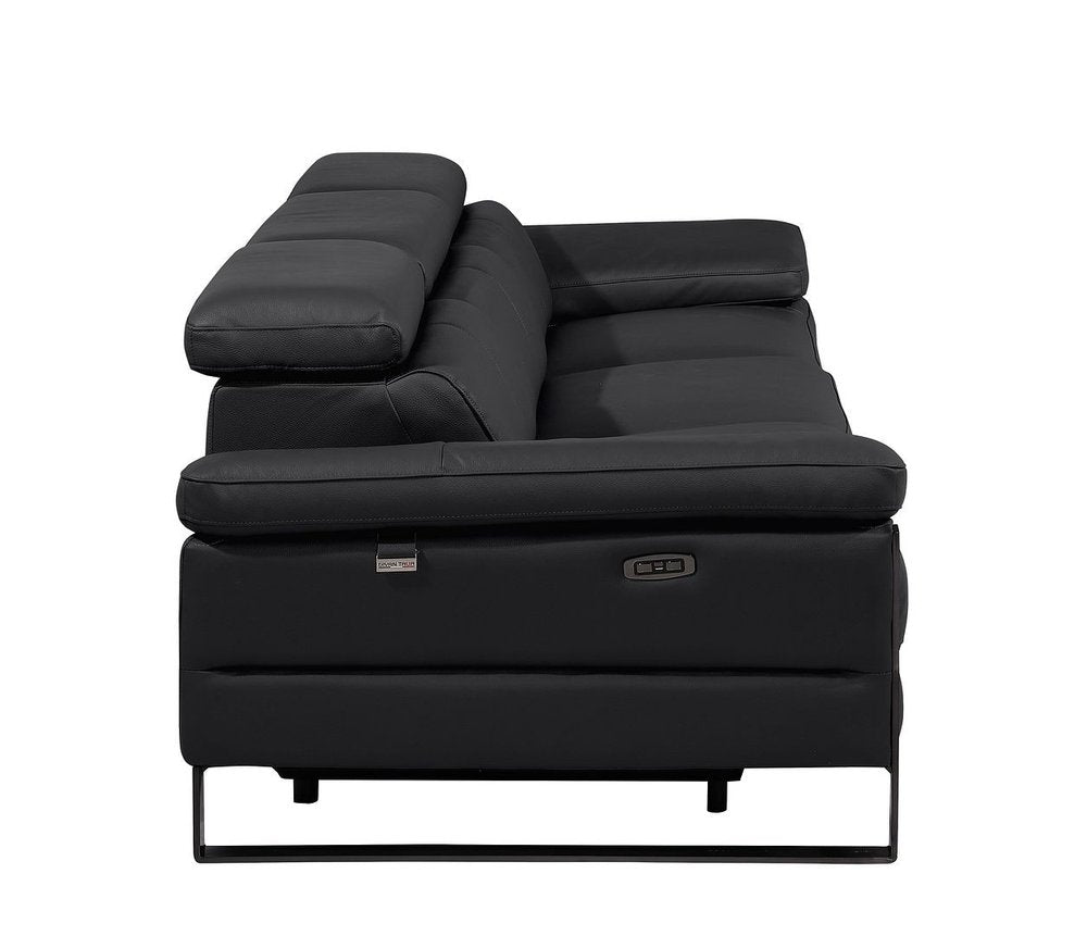 104" Dark Gray Italian Leather Reclining USB Sofa