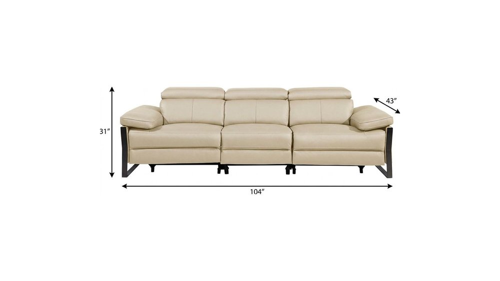 104" Dark Gray Italian Leather Reclining USB Sofa