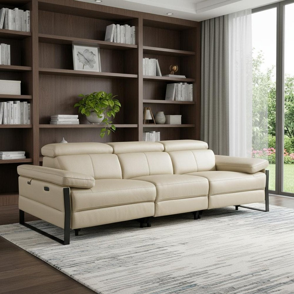 104" Dark Gray Italian Leather Reclining USB Sofa