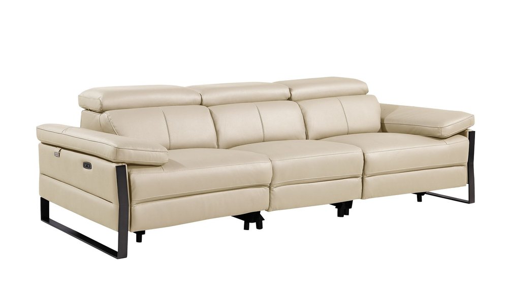 104" Dark Gray Italian Leather Reclining USB Sofa