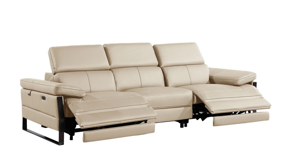 104" Dark Gray Italian Leather Reclining USB Sofa
