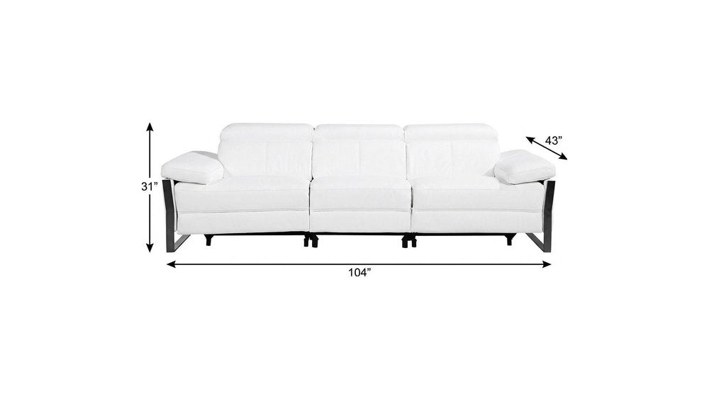 104" Dark Gray Italian Leather Reclining USB Sofa