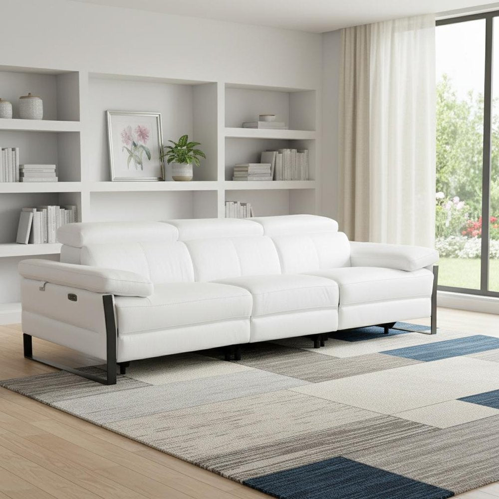 104" Dark Gray Italian Leather Reclining USB Sofa