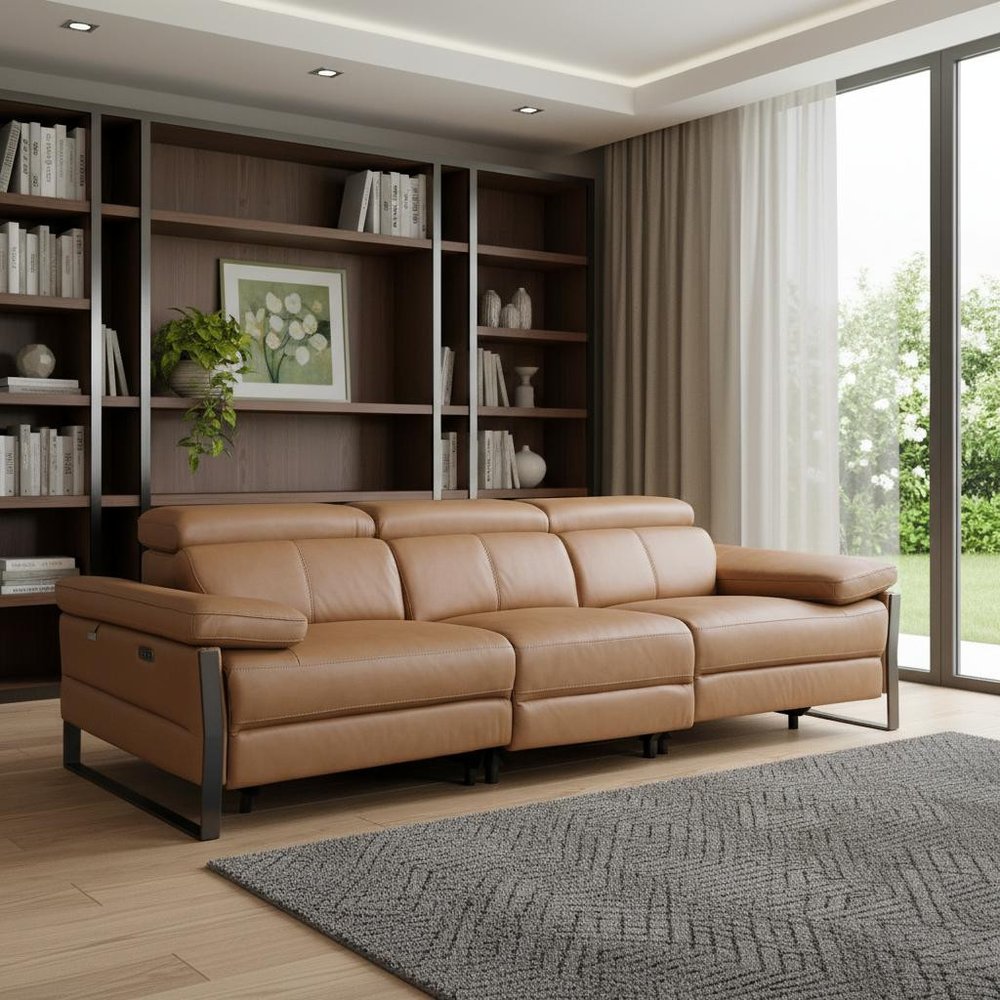 104" Dark Gray Italian Leather Reclining USB Sofa