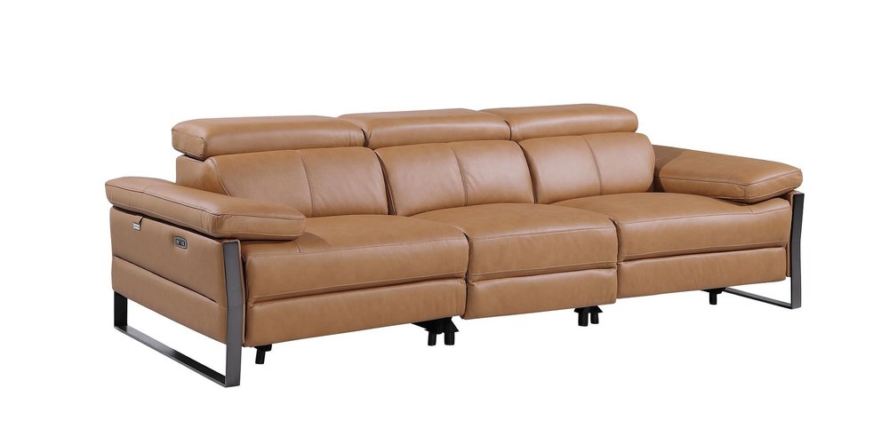 104" Dark Gray Italian Leather Reclining USB Sofa