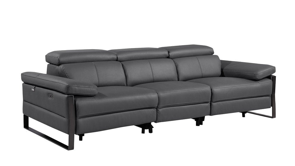104" Dark Gray Italian Leather Reclining USB Sofa