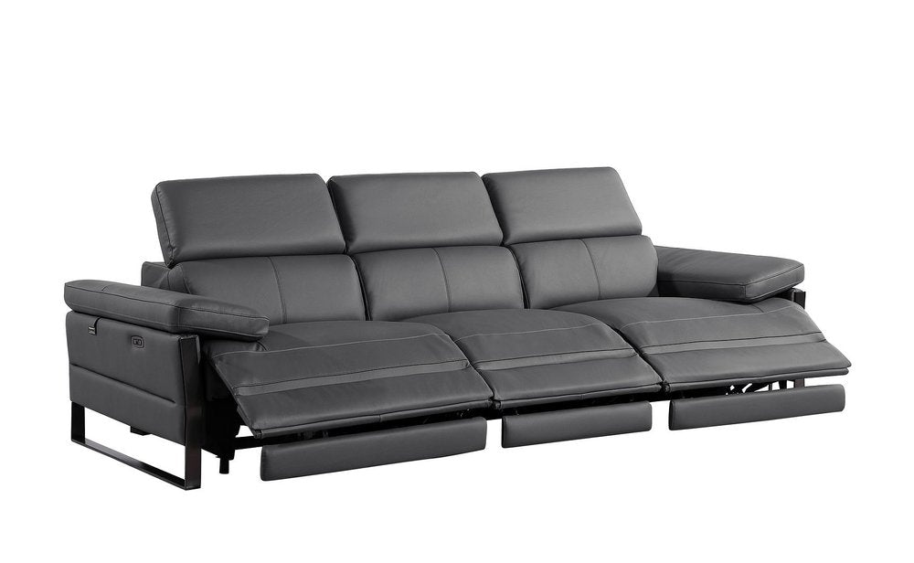 104" Dark Gray Italian Leather Reclining USB Sofa