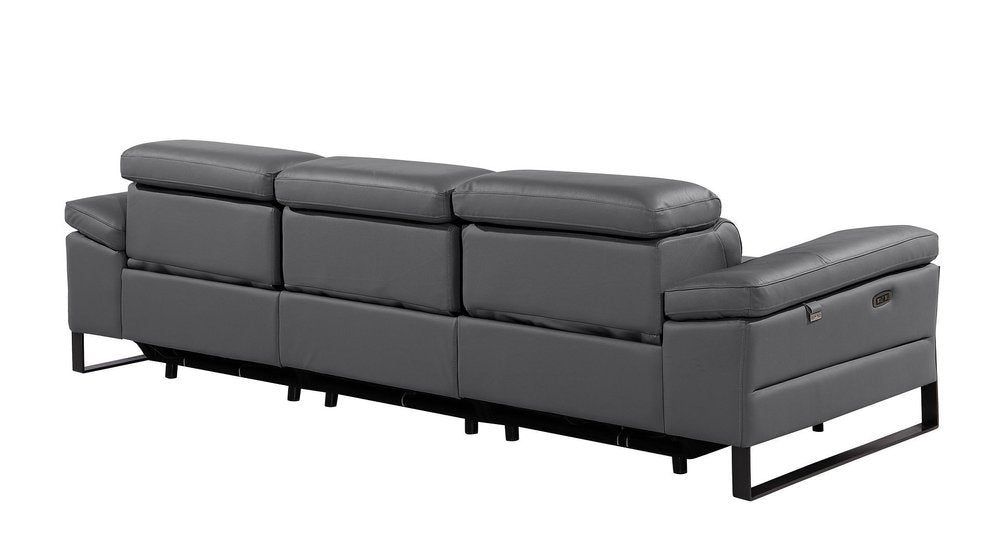 104" Dark Gray Italian Leather Reclining USB Sofa