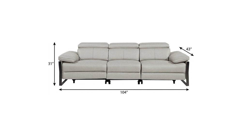 104" Dark Gray Italian Leather Reclining USB Sofa