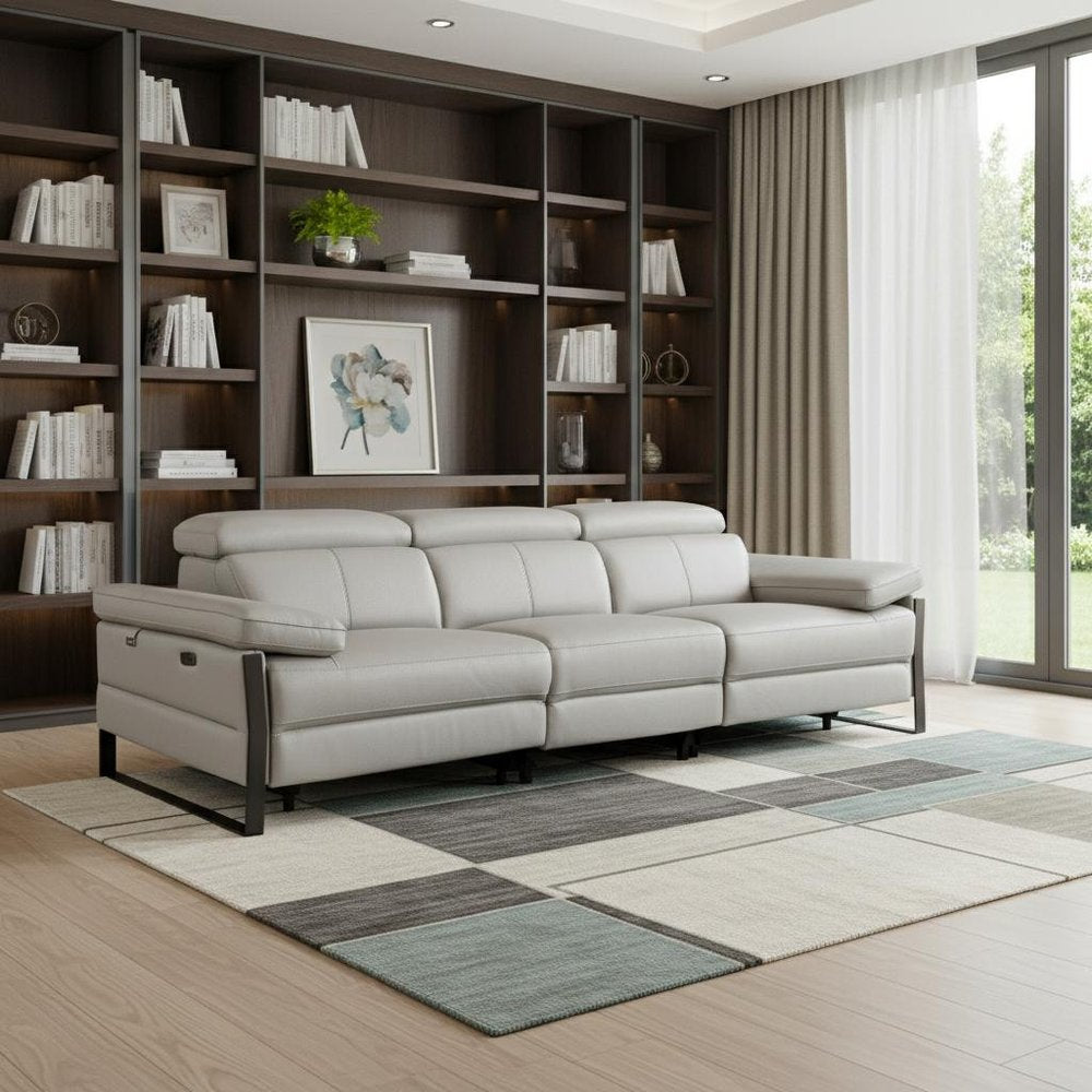 104" Dark Gray Italian Leather Reclining USB Sofa