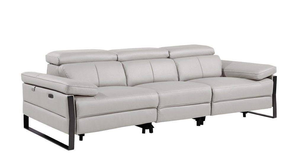 104" Dark Gray Italian Leather Reclining USB Sofa