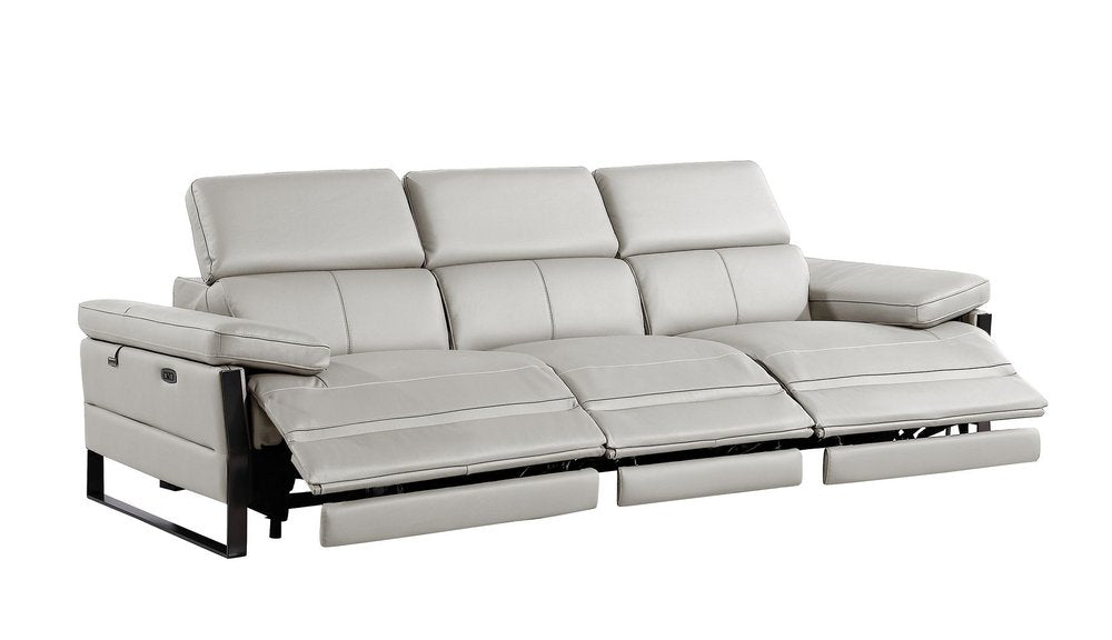 104" Dark Gray Italian Leather Reclining USB Sofa