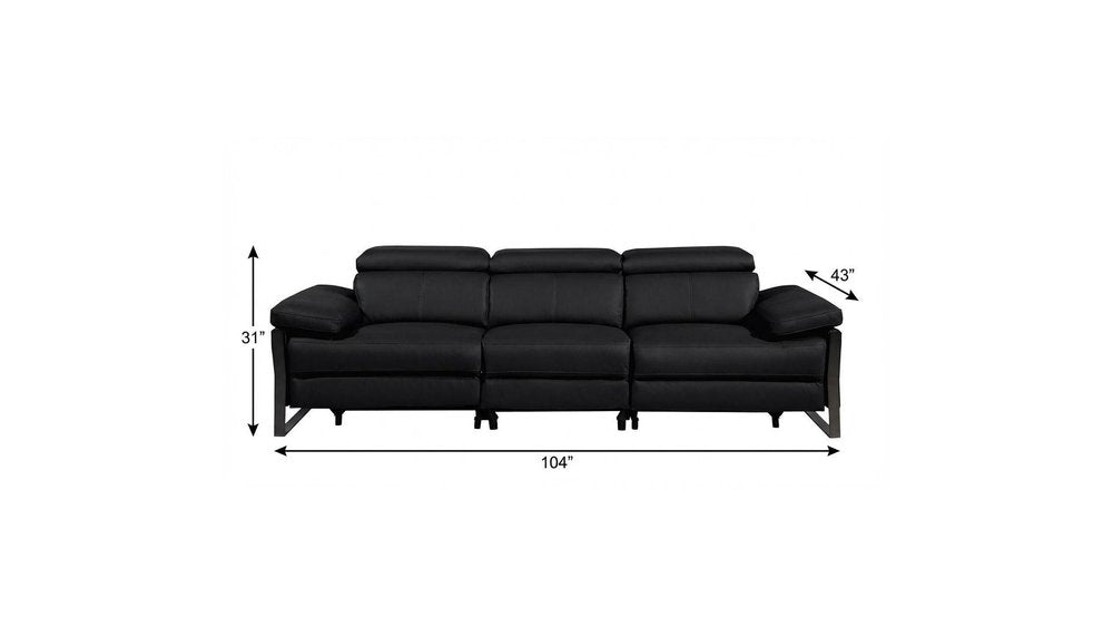 104" Dark Gray Italian Leather Reclining USB Sofa
