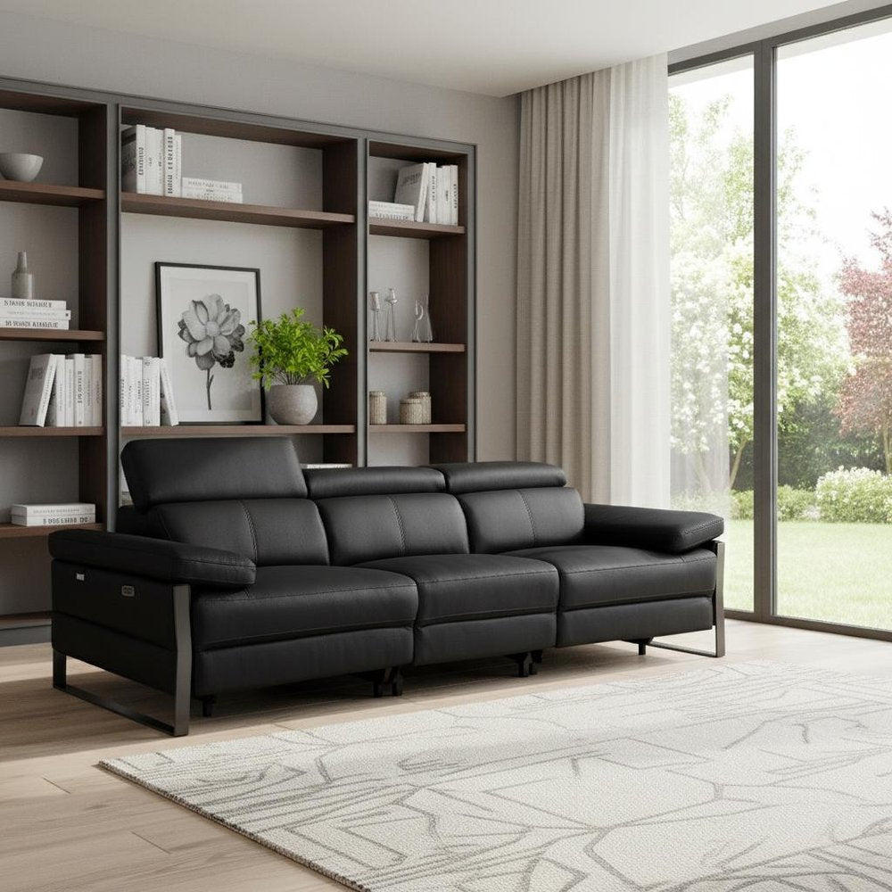 104" Dark Gray Italian Leather Reclining USB Sofa