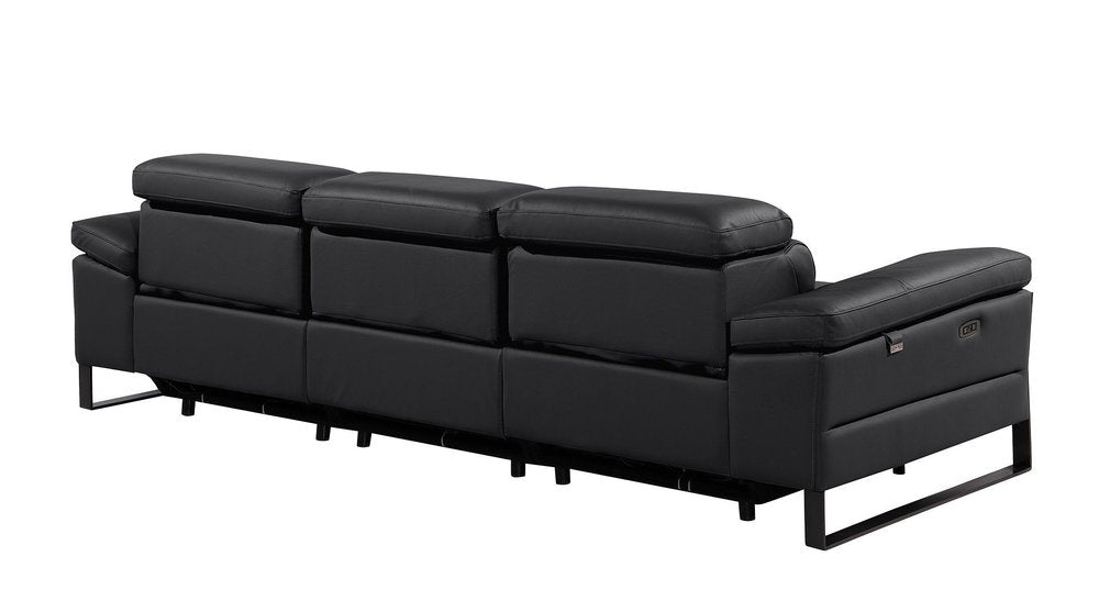 104" Dark Gray Italian Leather Reclining USB Sofa