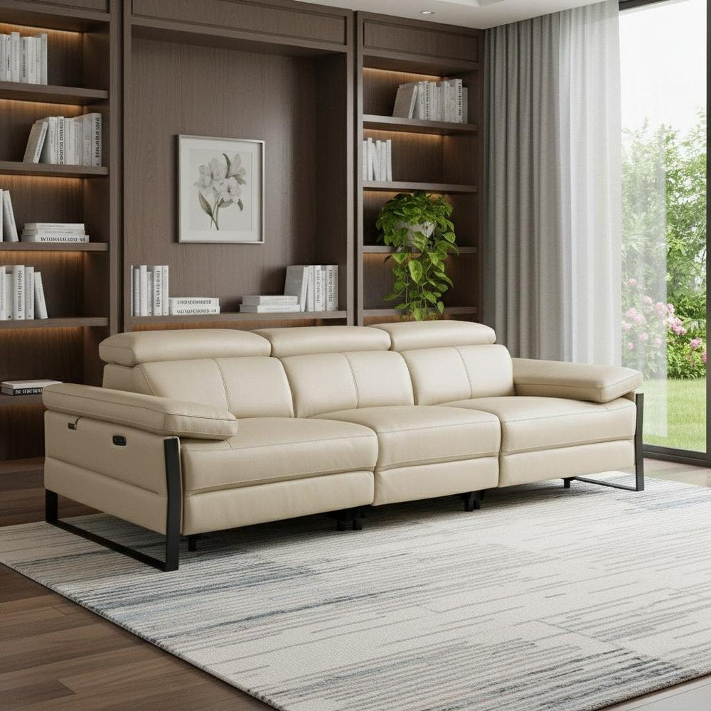 104" Dark Gray Italian Leather Reclining USB Sofa