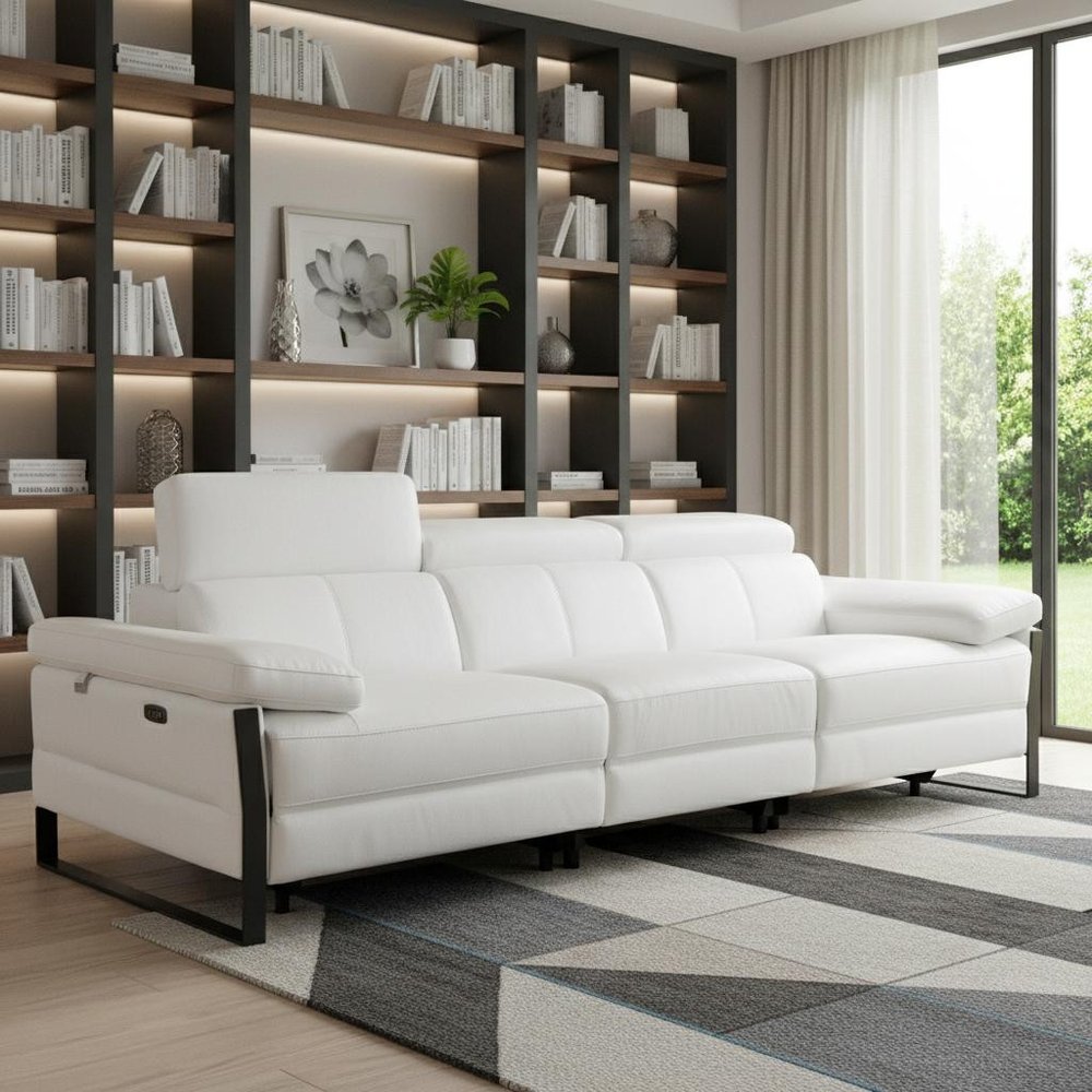 104" Dark Gray Italian Leather Reclining USB Sofa