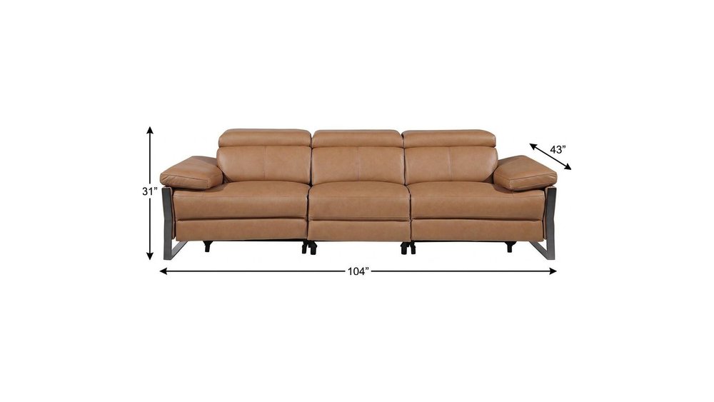 104" Dark Gray Italian Leather Reclining USB Sofa