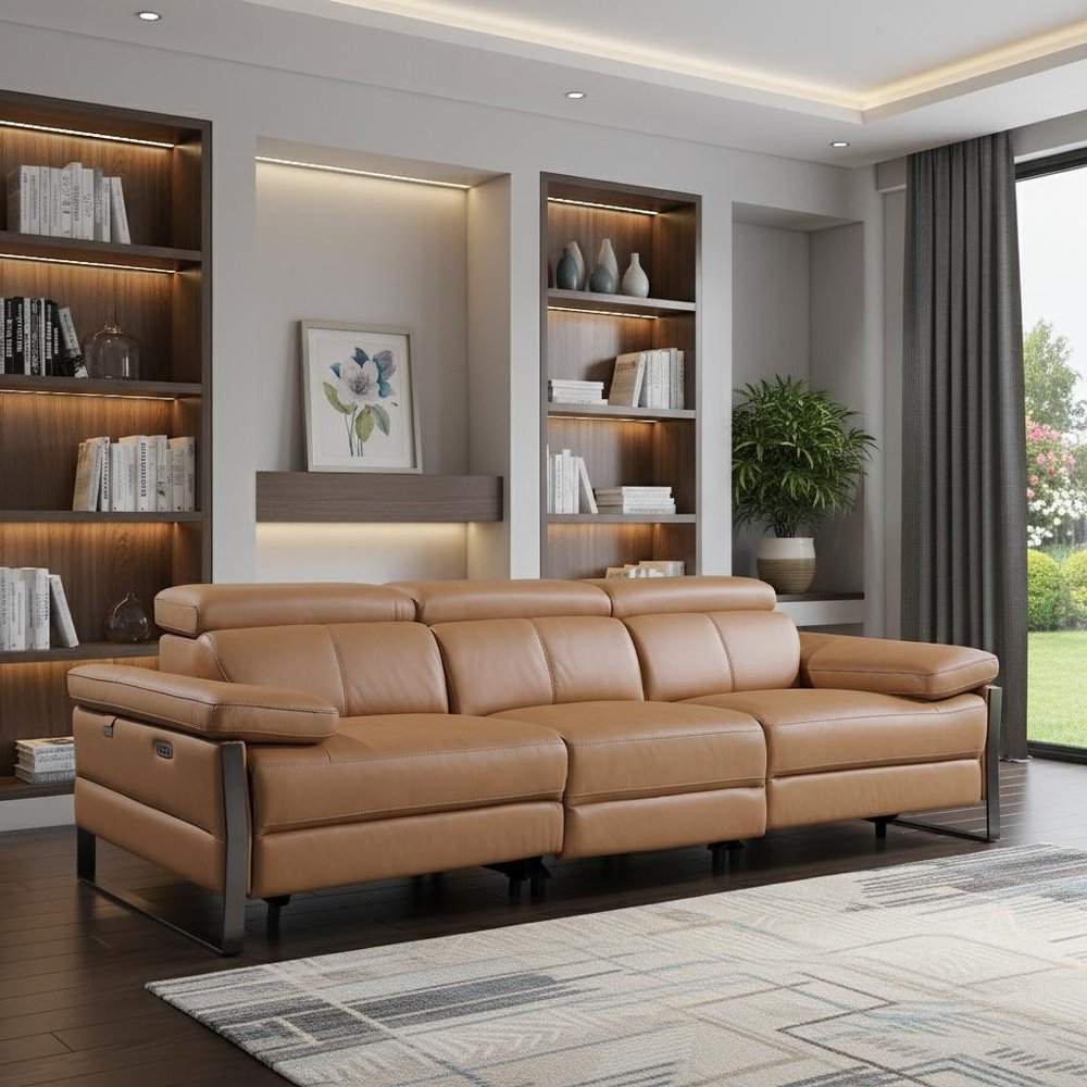104" Dark Gray Italian Leather Reclining USB Sofa
