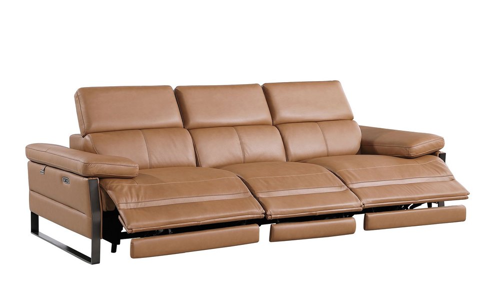 104" Dark Gray Italian Leather Reclining USB Sofa